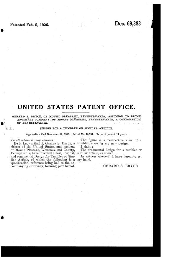 Bryce Footed Tumbler Design Patent D 69383-2