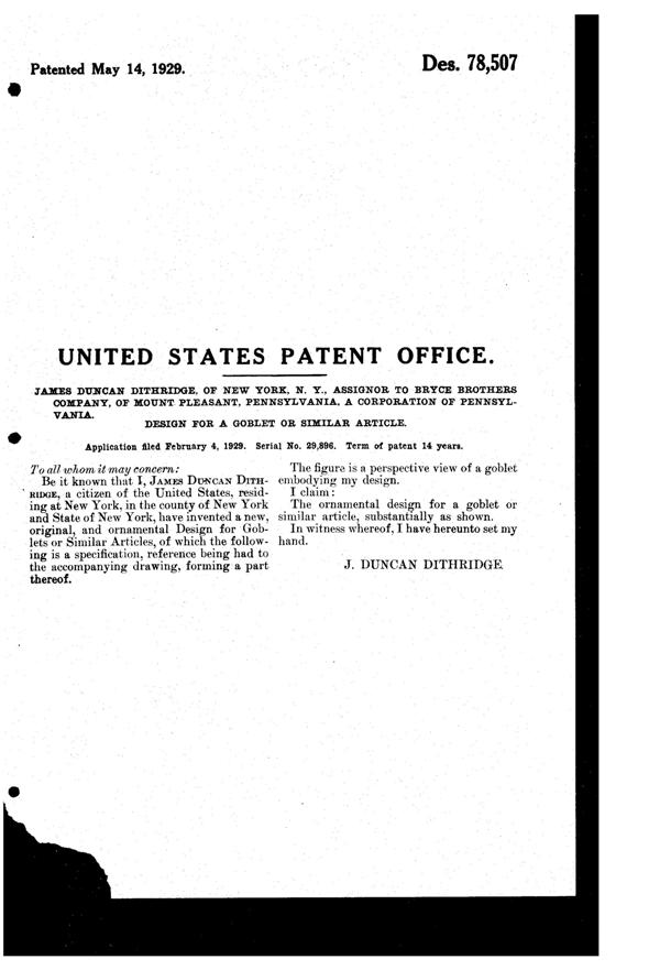 Bryce Goblet Design Patent D 78507-2