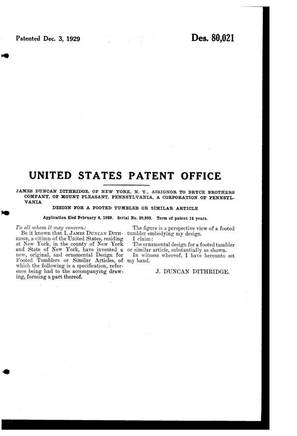 Bryce Footed Tumbler Design Patent D 80021-2