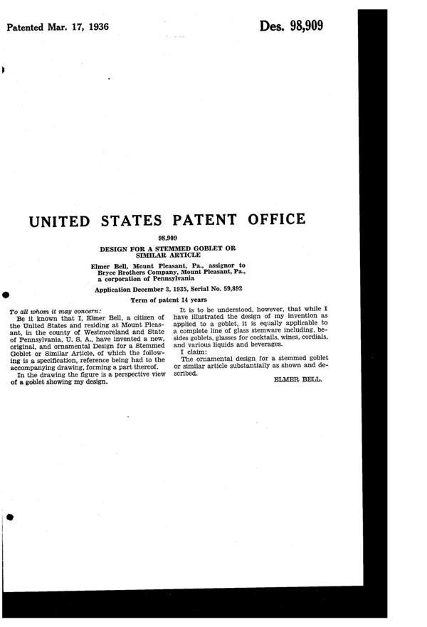 Bryce #  81, # 185, # 799, # 857 Stem Design Patent D 98909-2