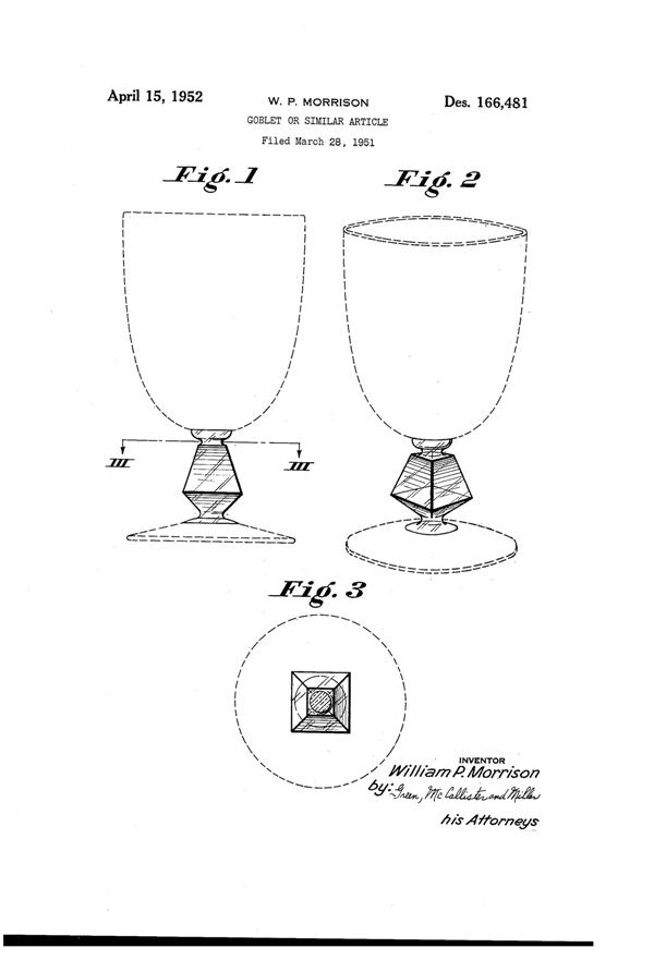 Bryce # 961 Aquarius Goblet Design Patent D166481-1