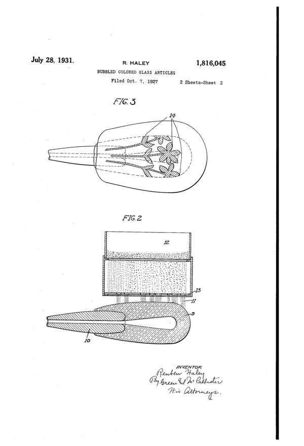 Consolidated #1100 Catalonian Colored Bubbled Glass Patent 1816045-2