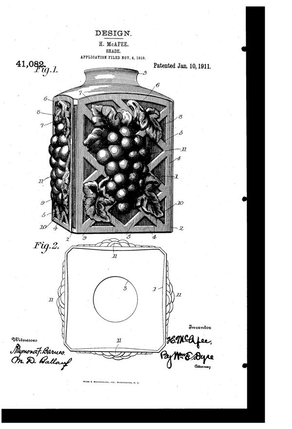 Consolidated Grape & Lattice Light Fixture Shade Design Patent D 41082-1