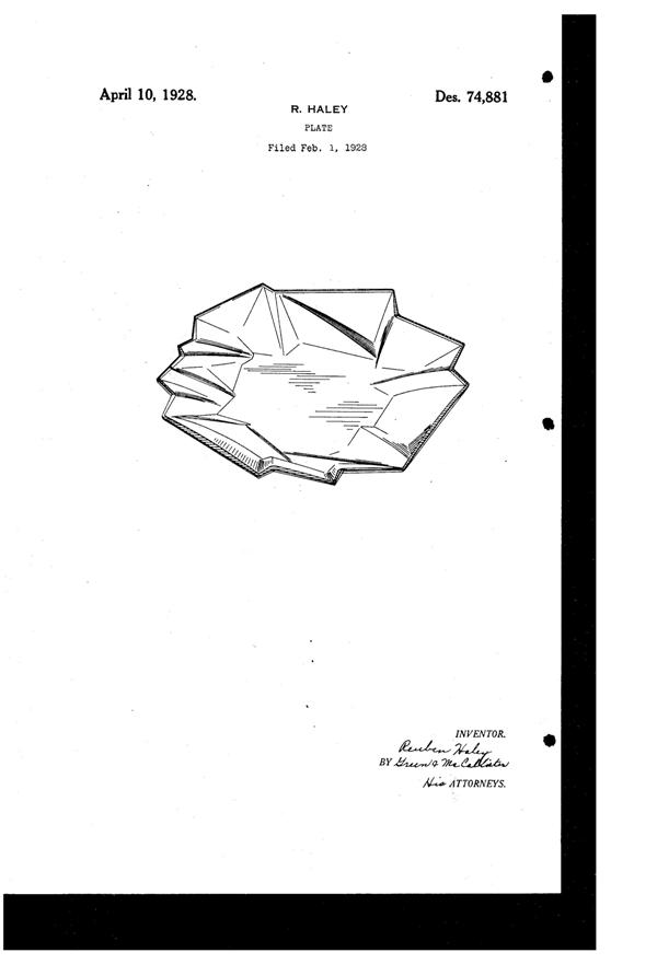 Consolidated Ruba Rombic Plate Design Patent D 74881-1