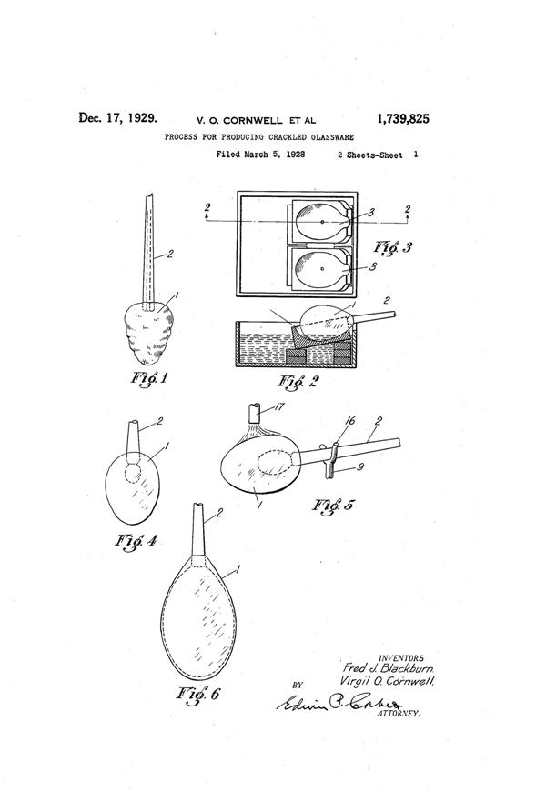 Federal Crackle Glass Production Patent 1739825-1