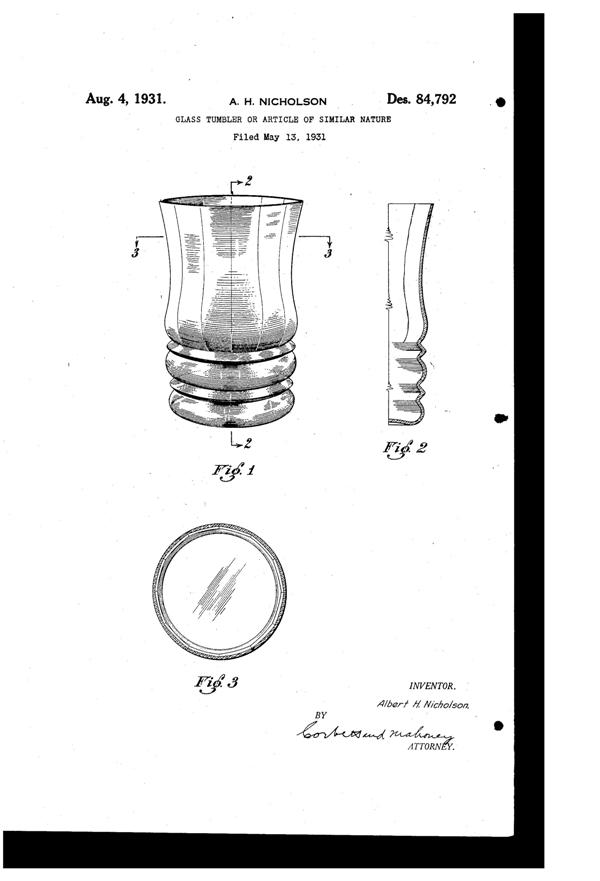 Federal Tumbler Design Patent D 84792-1