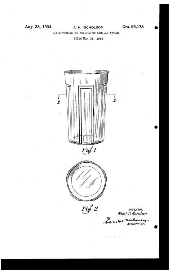 Federal Tumbler Design Patent D 93178-1