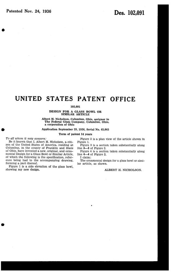 Federal Mixing Bowl Design Patent D102091-2