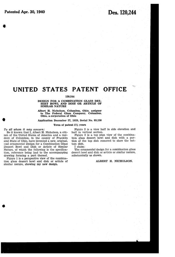Federal Petal Dish Design Patent D120244-3