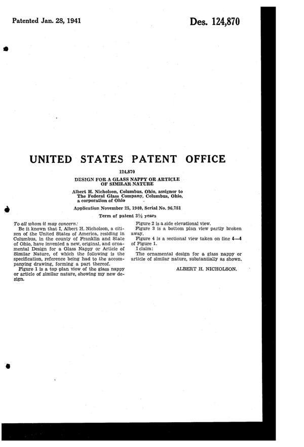 Federal Park Avenue Bowl Design Patent D124870-2