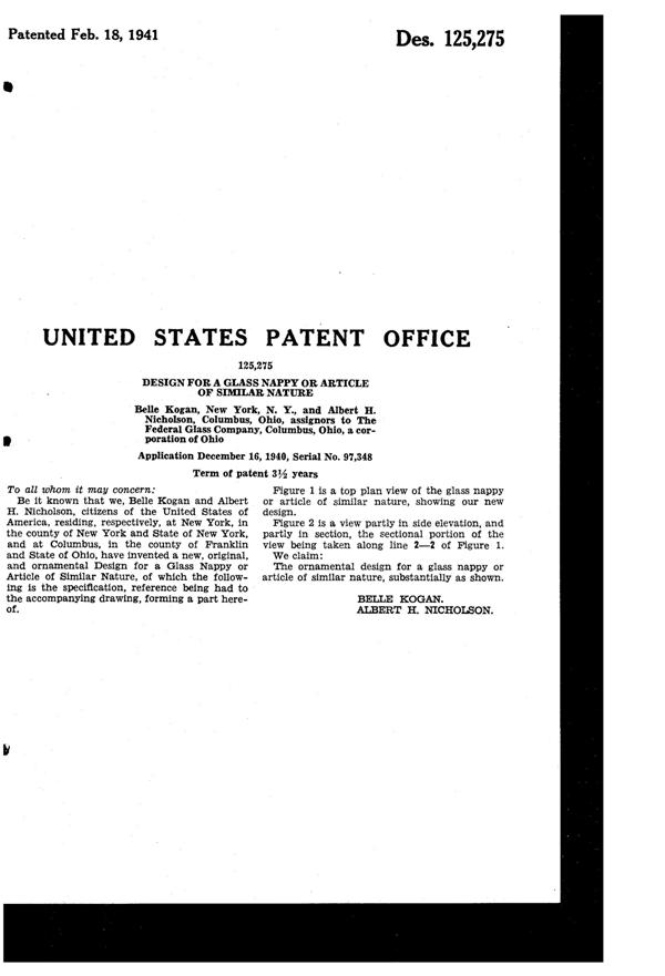 Federal Columbia Bowl Design Patent D125275-2