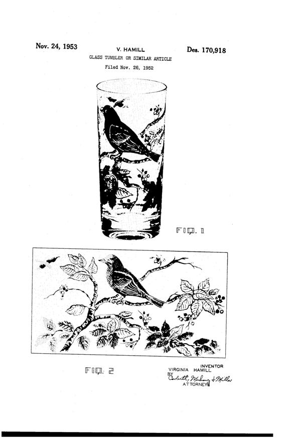 Federal Audubon Nashville Warbler Tumbler Design Patent D170918-1