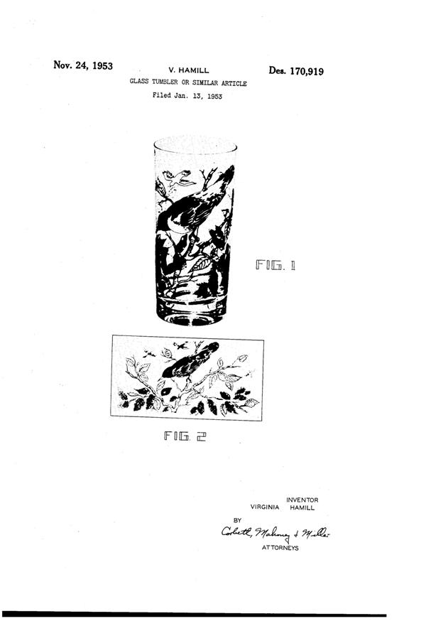 Federal Audubon Baltimore Oriole Tumbler Design Patent D170919-1