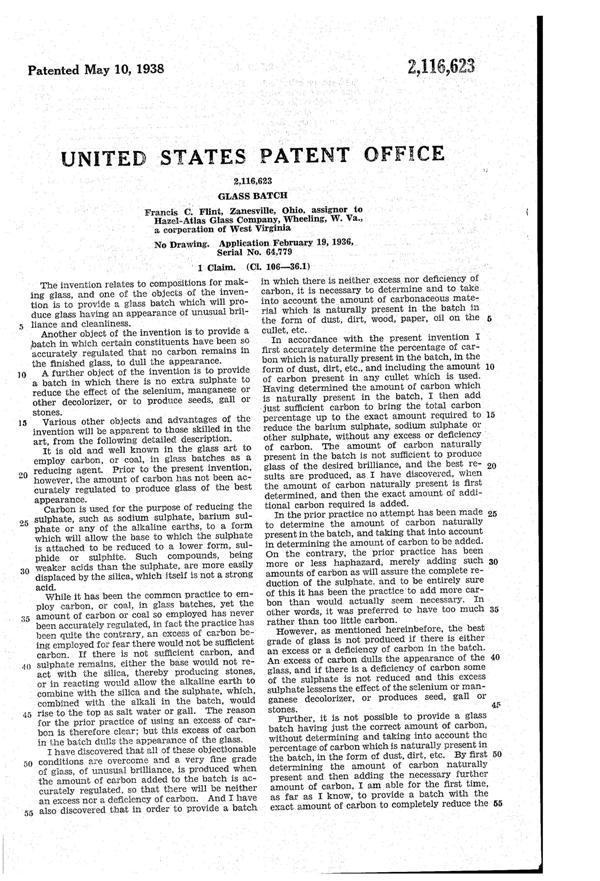 Hazel-Atlas Glass Formula Patent 2116623-1