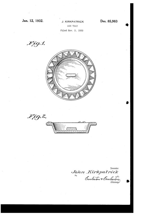 Hazel-Atlas Ash Tray Design Patent D 85983-1