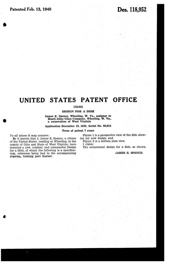 Hazel-Atlas # 248 Bowl Design Patent D118952-2