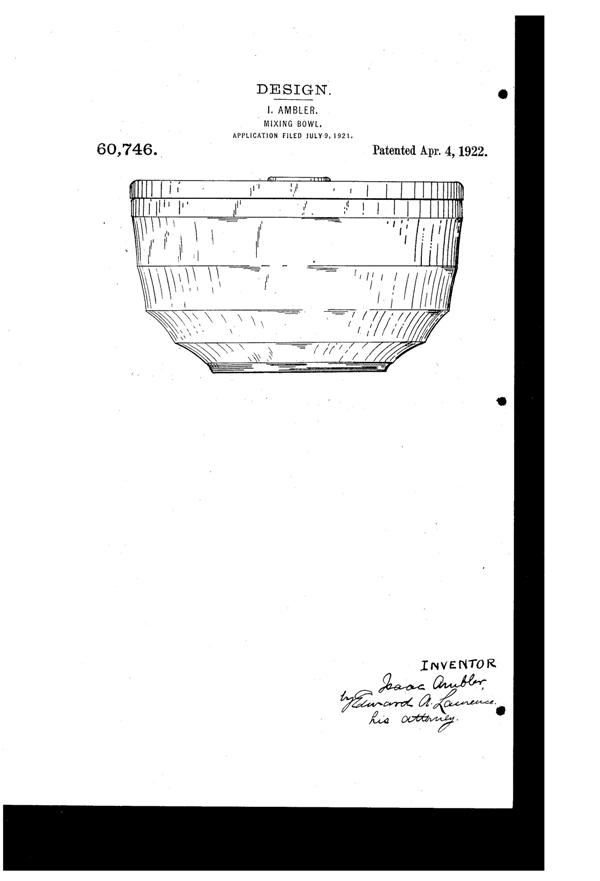 Jeannette Covered Mixing Bowl Design Patent D 60746-1