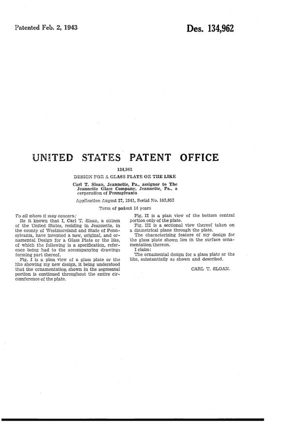 Jeannette Herringbone Plate Design Patent D134962-3