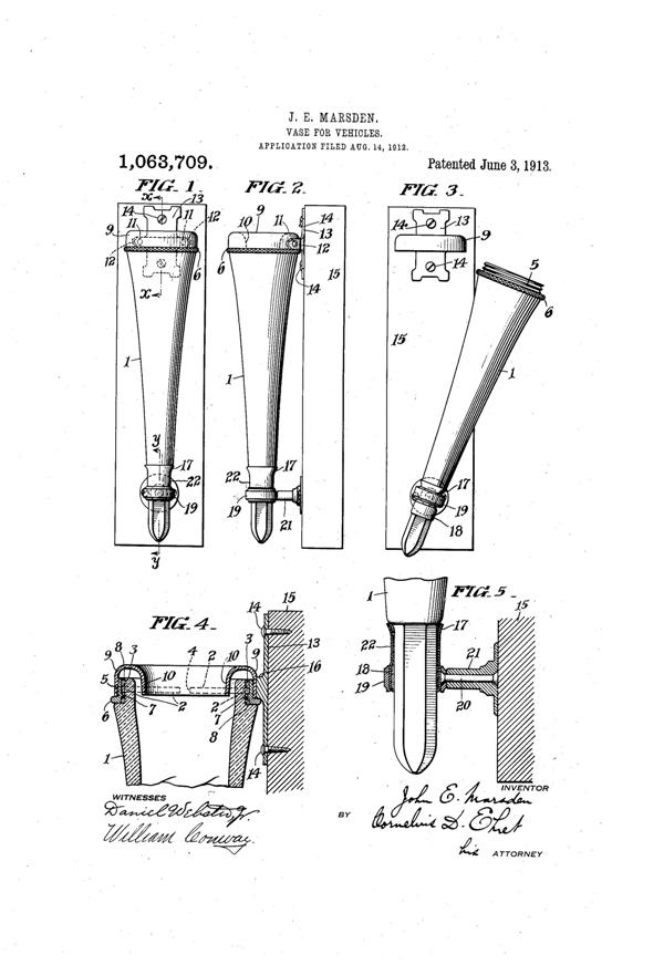 Liberty Car Vase Patent 1063709-1