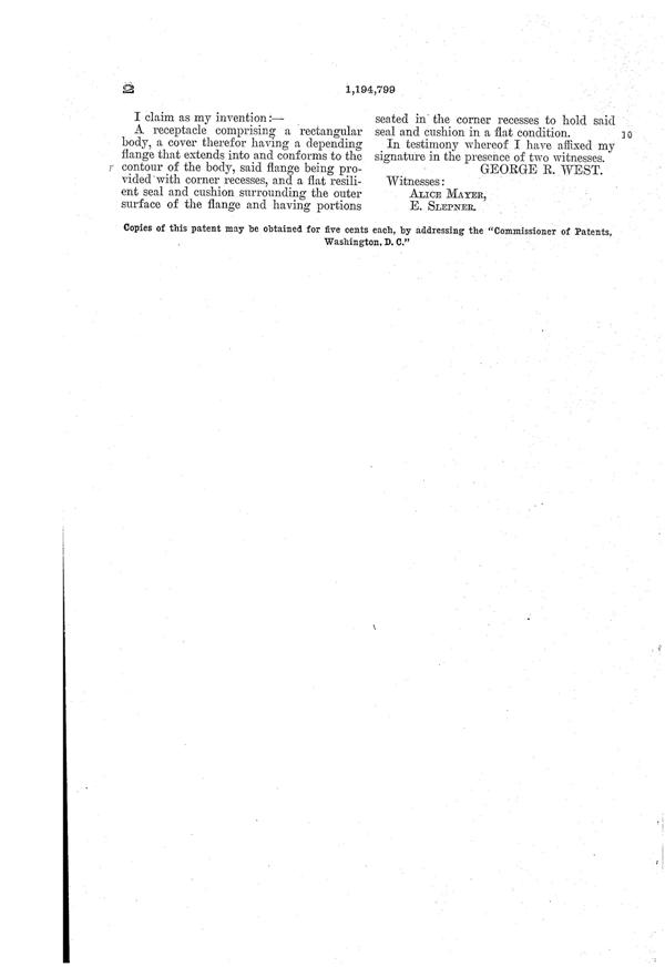 Westmoreland Cigarette Box Patent 1194799-3