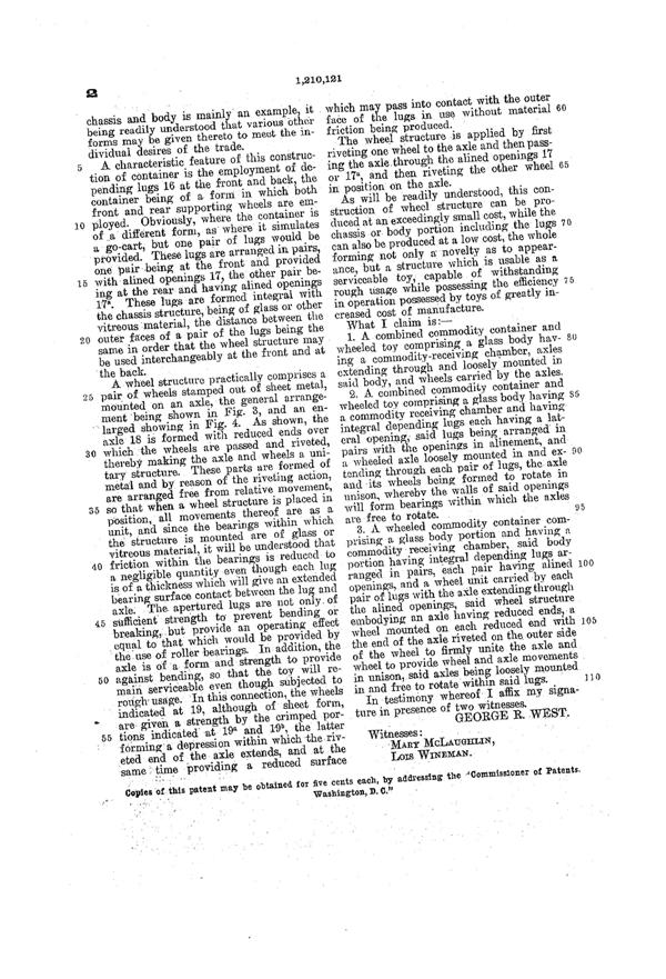 Westmoreland Limousine Candy Container Patent 1210121-3