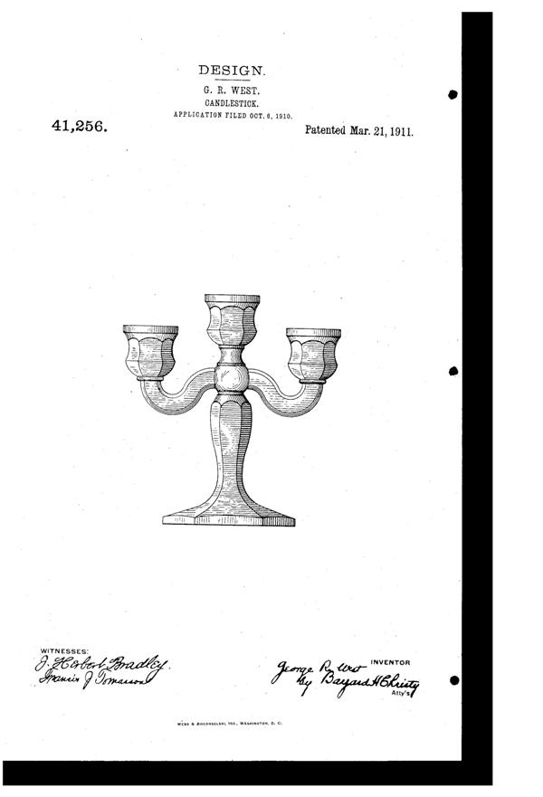 Westmoreland #1013 Toy Candelabra Design Patent D 41256-1