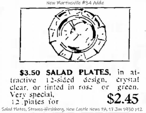 New Martinsville #  34 Addie Salad Plate Advertisement