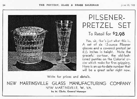 New Martinsville #  38 Hostmaster "Repeal" Pilsner-Pretzel Set Advertisement