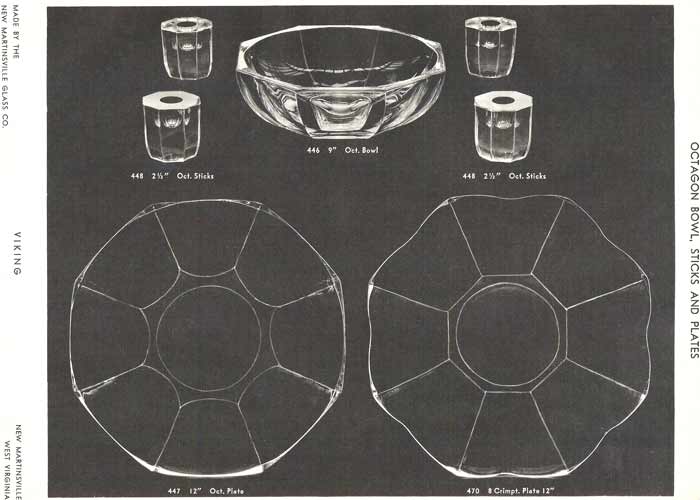 New Martinsville Octagon Bowl, Sticks and Plates