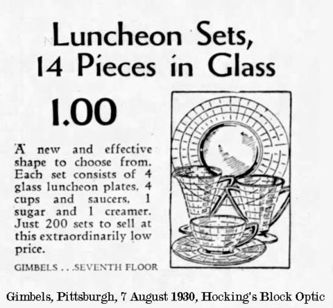 Hocking Block Optic Luncheon Set Advertisement