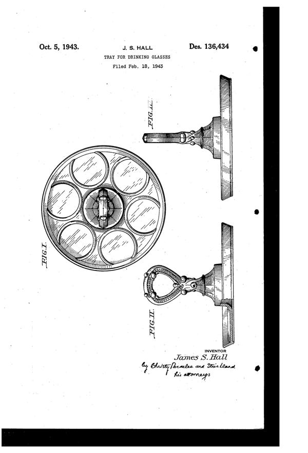 L. E. Smith Center Handled Tumbler Tray Design Patent D136434-1