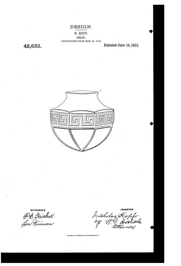 Pittsburgh Lamp, Brass & Glass Light Fixture Globe Design Patent D 42633-1