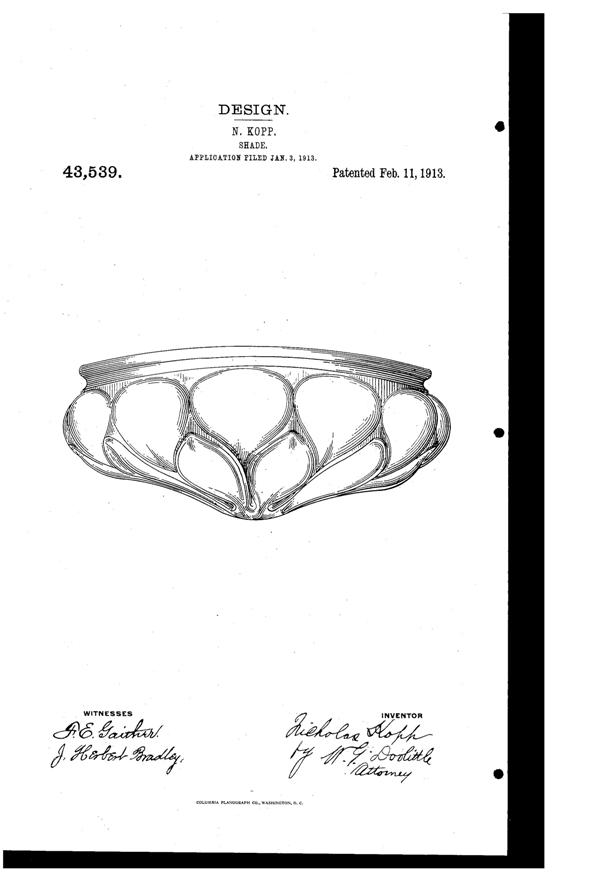 Pittsburgh Lamp, Brass & Glass Light Fixture Globe Design Patent D 43539-1