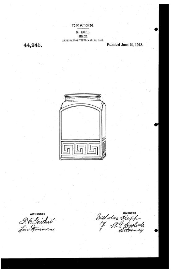 Pittsburgh Lamp, Brass & Glass Light Fixture Shade Design Patent D 44245-1