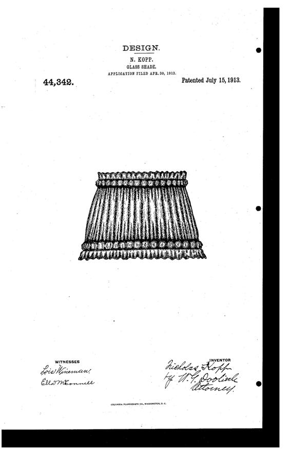 Pittsburgh Lamp, Brass & Glass Light Fixture Shade Design Patent D 44342-1