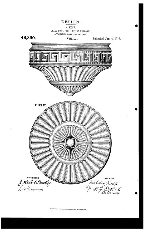 Pittsburgh Lamp, Brass & Glass Light Fixture Globe Design Patent D 48390-1