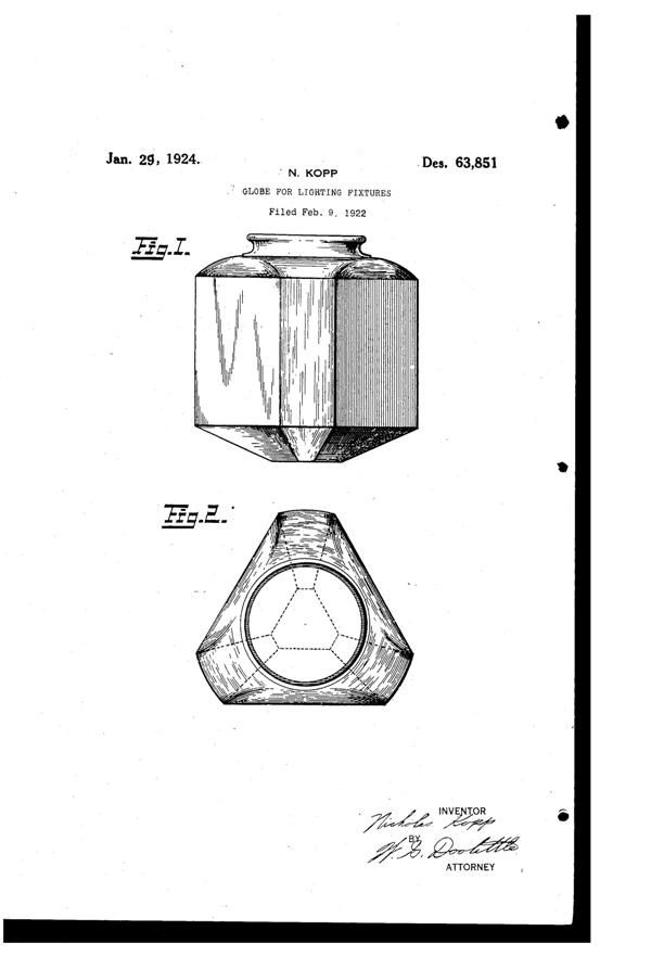 Pittsburgh Lamp, Brass & Glass Light Fixture Globe Design Patent D 63851-1