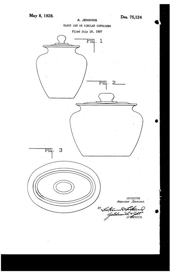 Jenkins # 33 Display Jar Design Patent D 75124-1