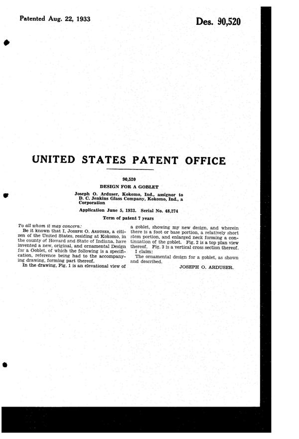 Jenkins Footed Tumbler Design Patent D 90520-2