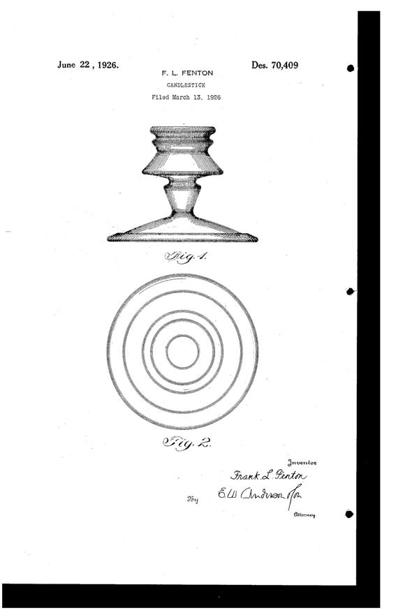 Fenton # 316 Candlestick Design Patent D 70409-1