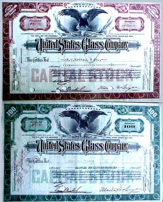 U. S, Glass Stock Certificate