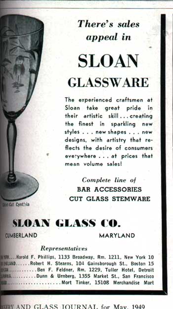 Sloan Glass Co. 'Cynthia' Advertisement