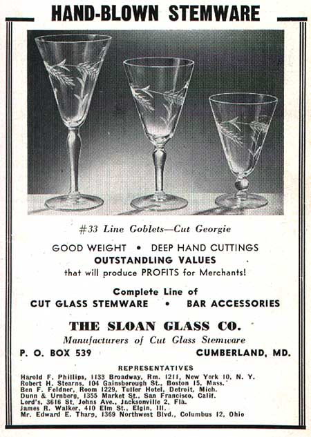 Sloan Glass Co. 'Georgie' Cut Advertisement