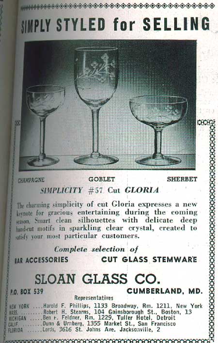 Sloan Glass Co. Gloria Cut Advertisement