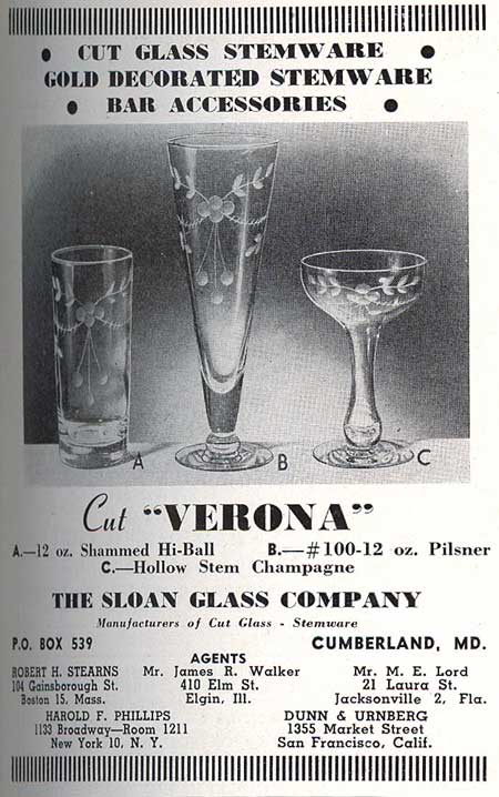 Sloan Glass Co. 'Verona' Cut Advertisement