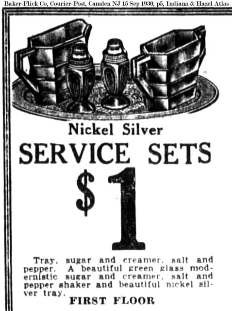 Indiana # 600 Tea Room and Hazel-Atlas Paperclip Shaker Service Set Advertisement