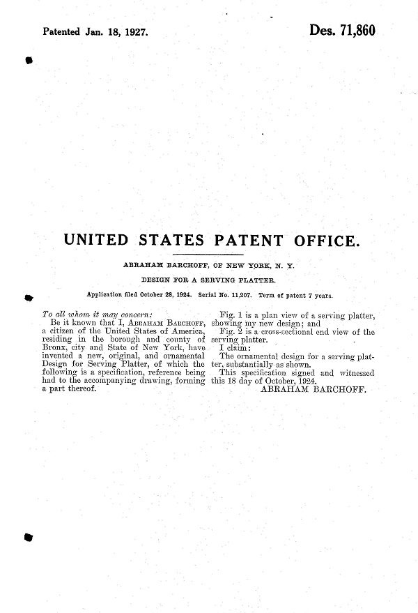Fry Serving Platter Design Patent D 71860-2