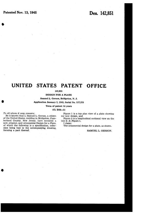 Dell Tulip Plate Design Patent D142851-2
