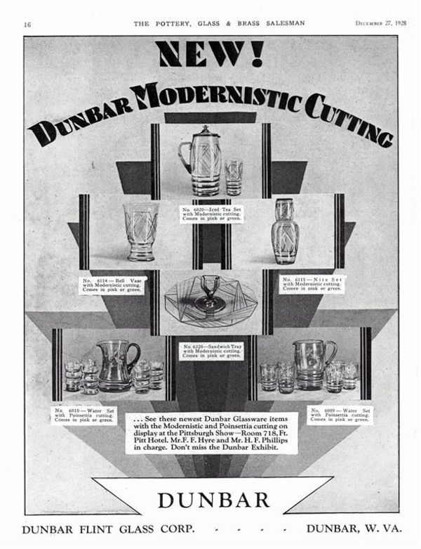 Dunbar Ad in Pottery, Glass & Brass Salesman, Dec. 27, 1928
