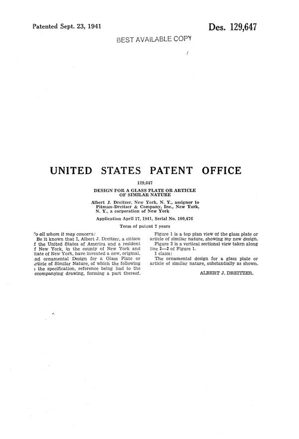 Pitman-Dreitzer Peach Plate Design Patent D129647-2